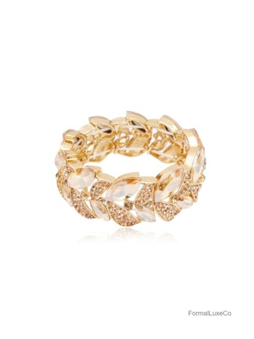 Art Deco Leaf Stretch Bangle Bracelet Austrian Crystal Rhinestone Party Prom